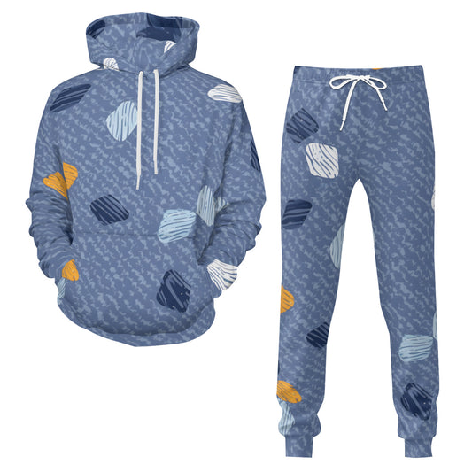 Abstract Denim Pattern Men's Adult Hoodie Set (Double-Layer Hood)