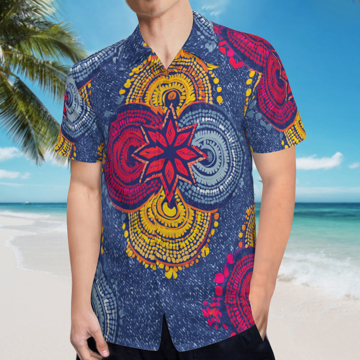 Abstract Blue Pattern Man's Casual Short-Sleeved Shirt