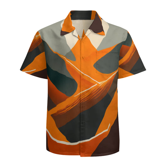 Abstract Orange Casual Short-Sleeved Shirt