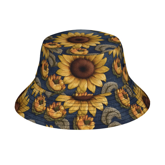 Sunflower Pattern Double-Sided Unisex Polyester Bucket Hat