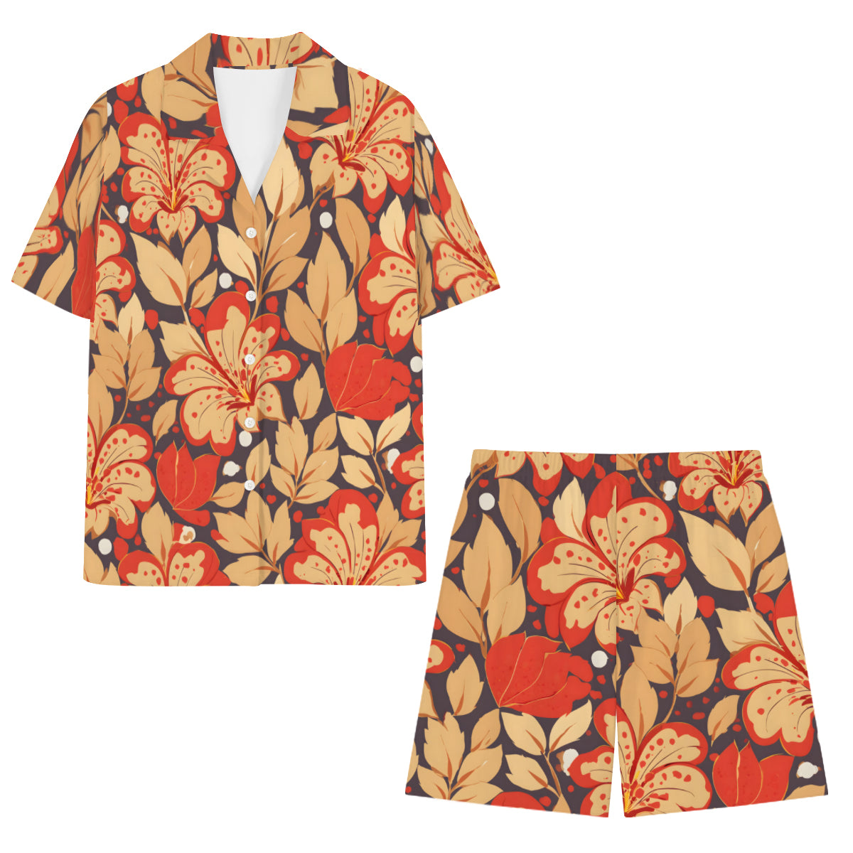 Gold Flowers Man's Shirt and Short Set