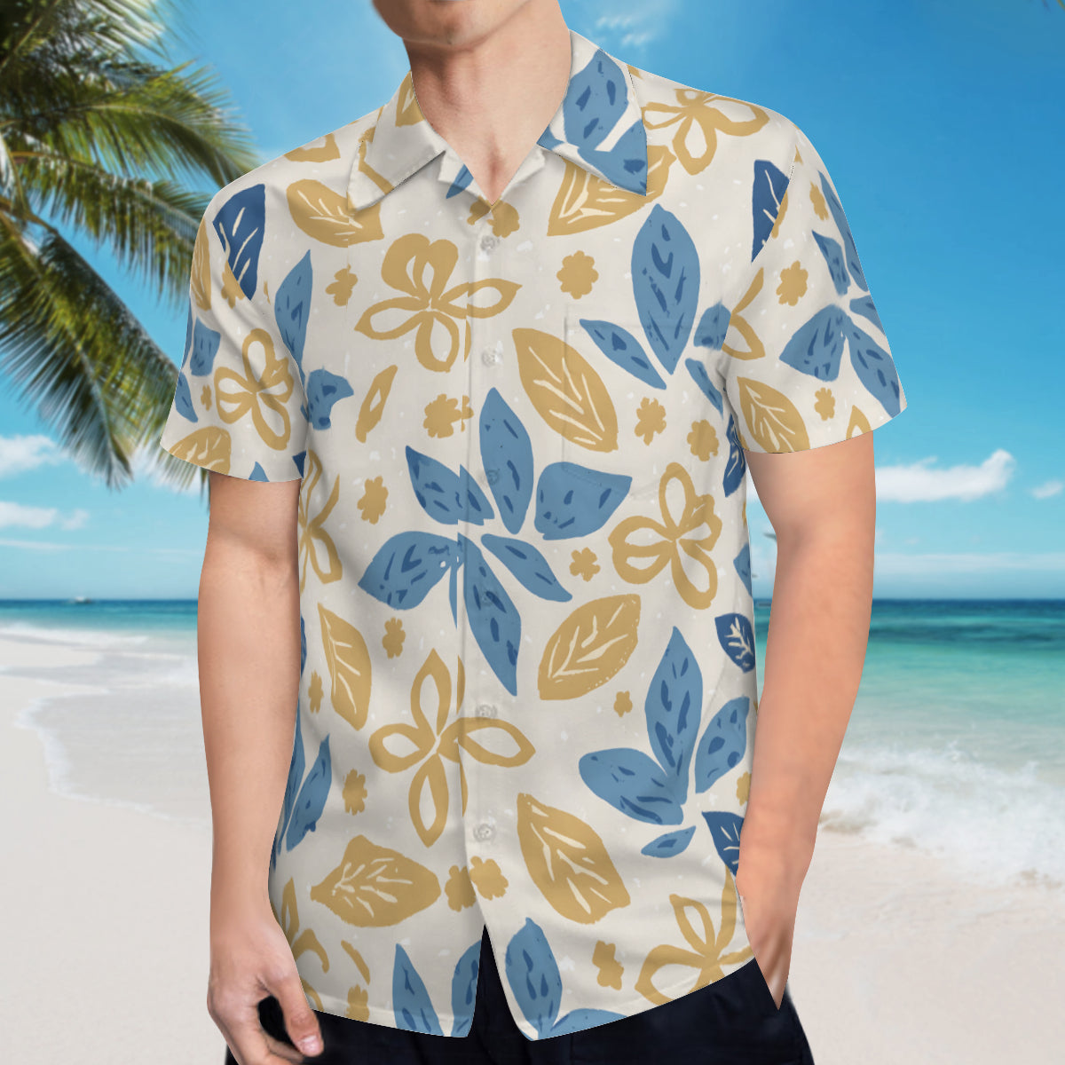 Tropical Floral Pattern Men's Casual Short-Sleeved Shirt