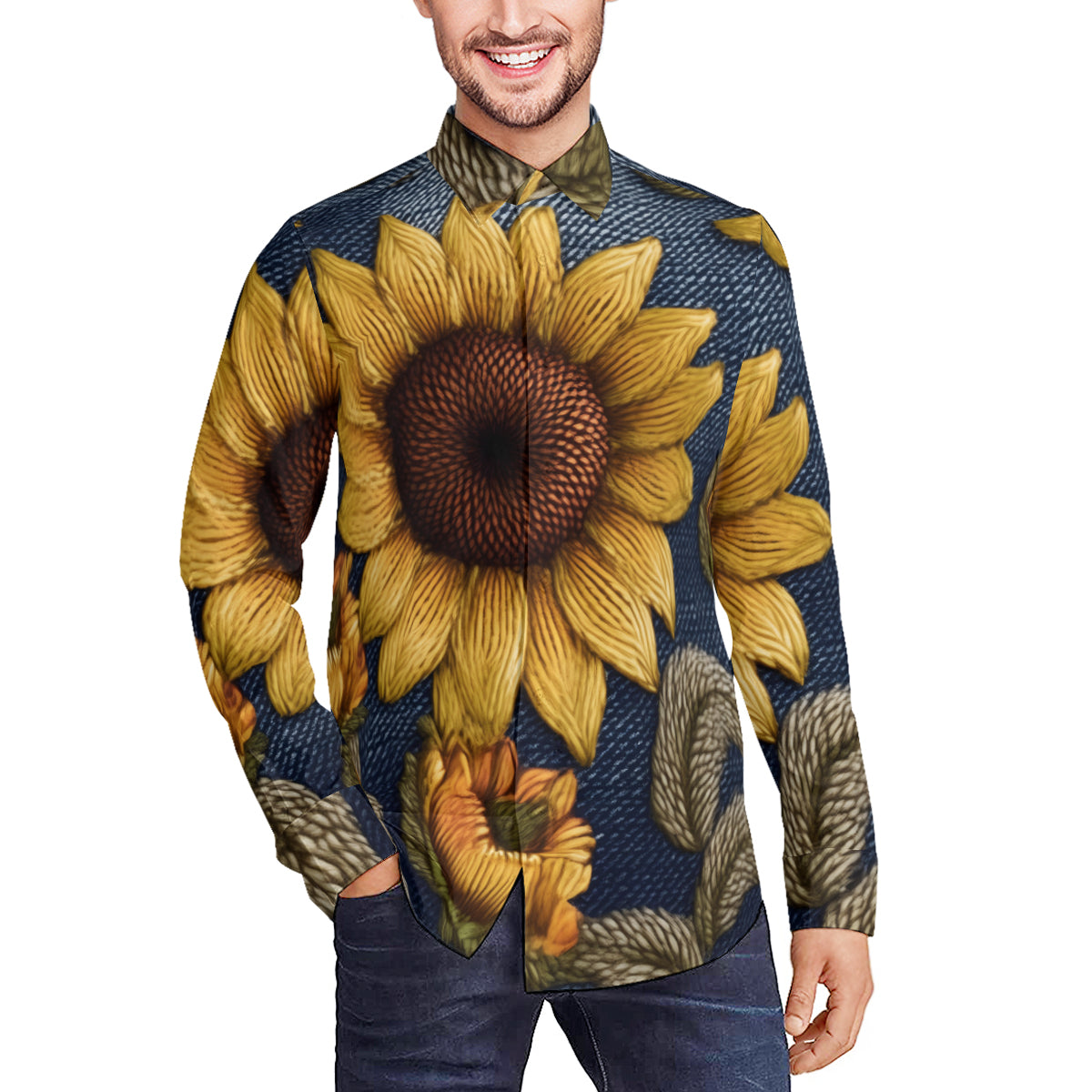 Sunflower Pattern Men's Classic Long-Sleeved Shirt