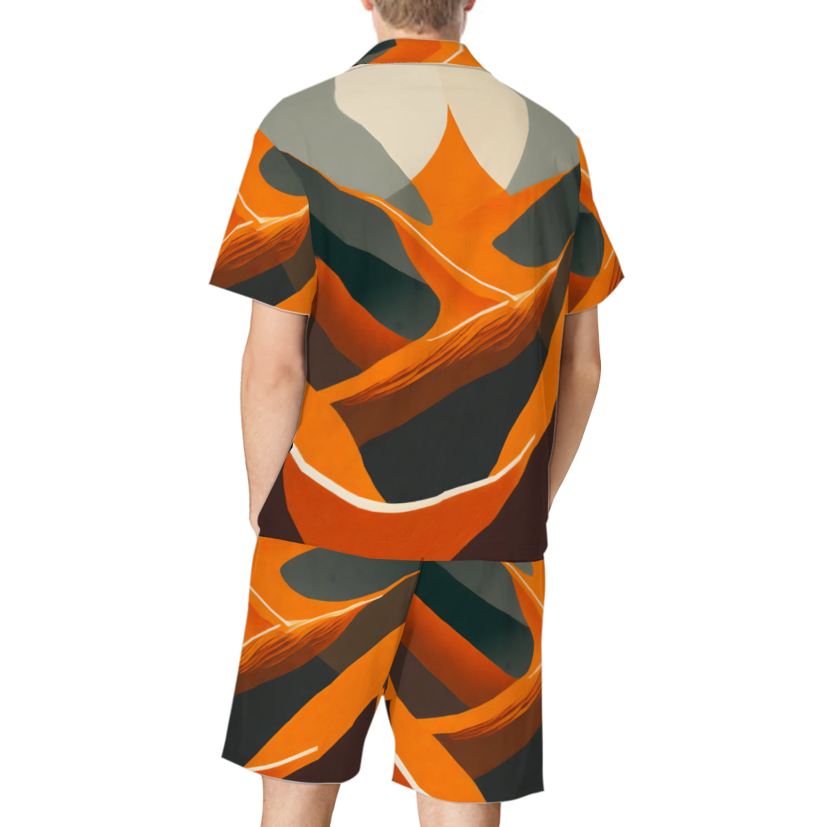 Abstract Orange Man's Shirt And Shorts Set