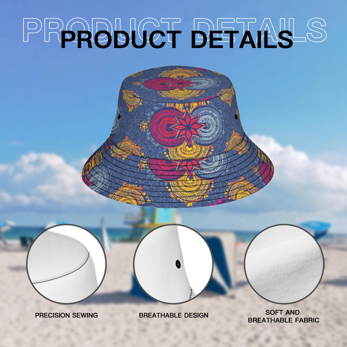 Abstract Blue Pattern Double-Sided Unisex Polyester Bucket Hat