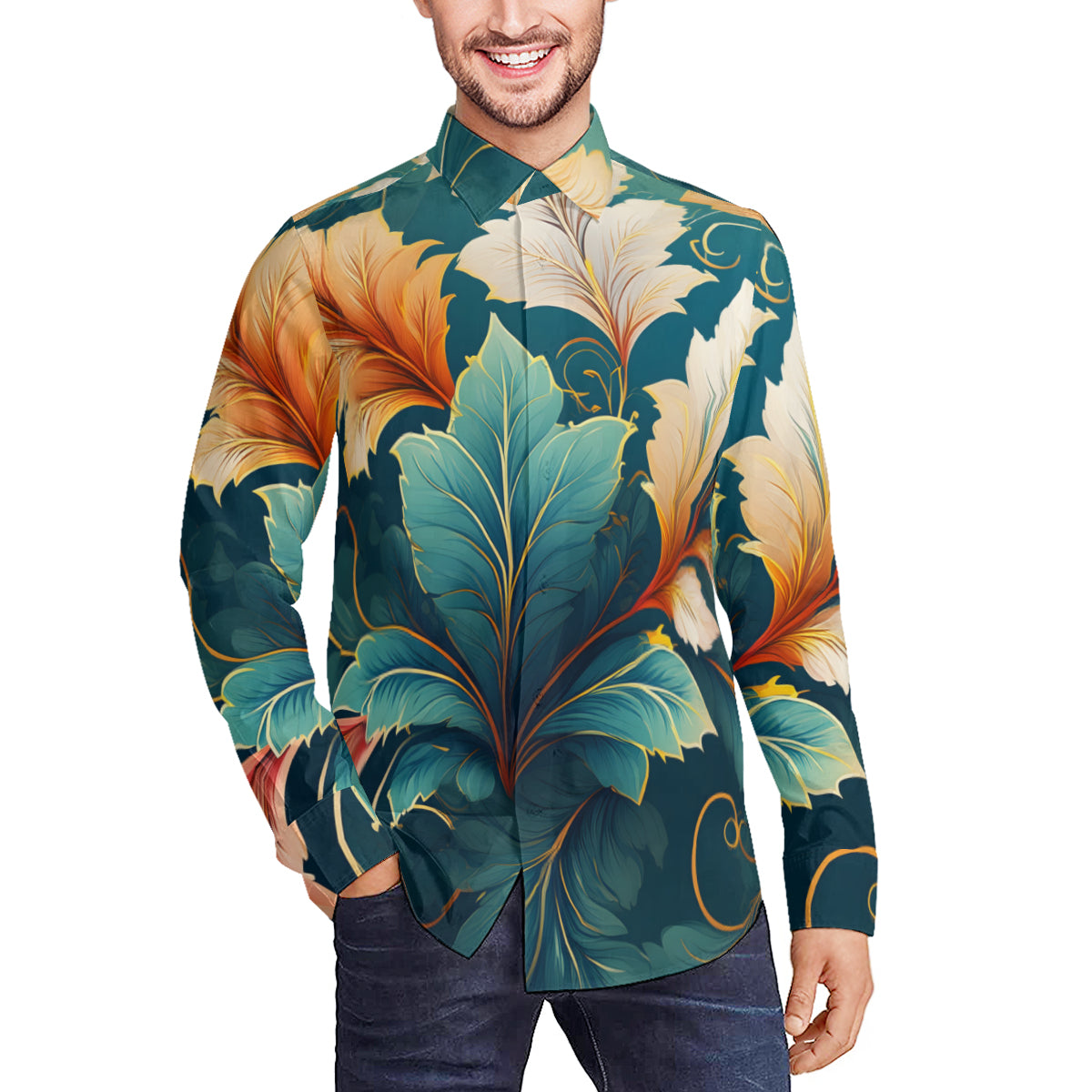 Botanical Pattern Men's Classic Long-Sleeved Shirt