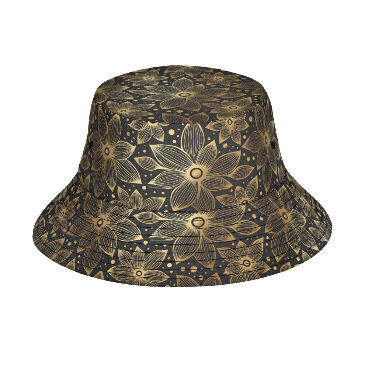 Gold Flowers And Leaves Double-Sided Polyester Bucket Hat