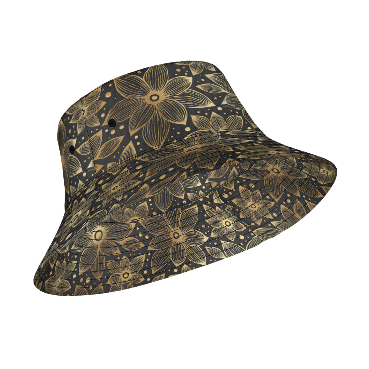 Gold Flowers And Leaves Double-Sided Polyester Bucket Hat