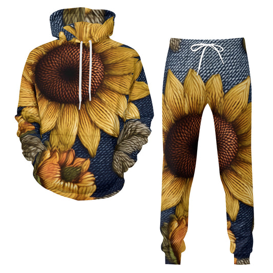 Sunflower Pattern Men's Adult Hoodie Set (Double-Layer Hood)