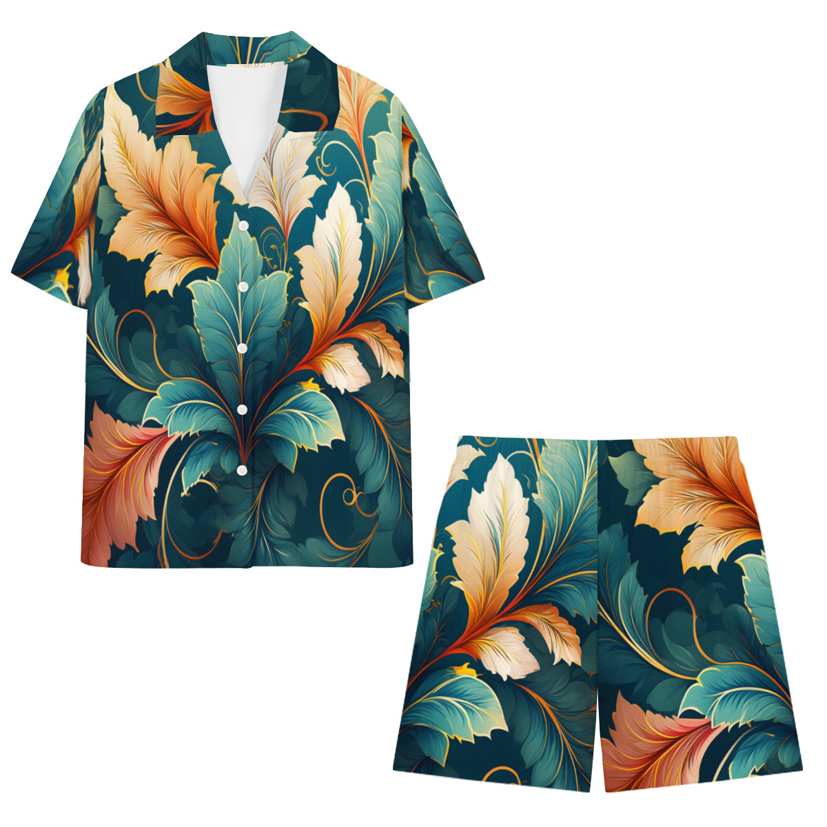 Botanical Pattern Man's Shirt and Short Set