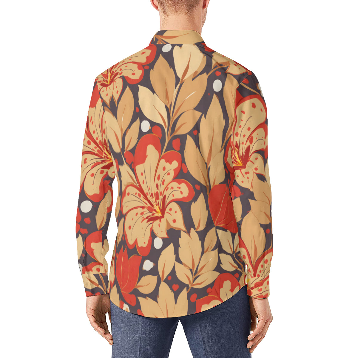 Gold Flowers Men's Classic Long-Sleeved Shirt