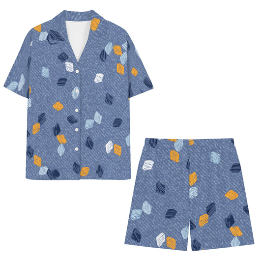 Abstract Denim Pattern Man's Shirt and Short Set