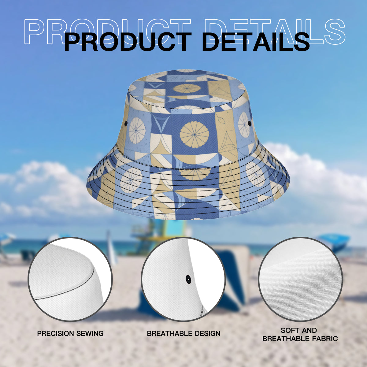 Abstract Blue Pattern Double-Sided Unisex Polyester Bucket Hat