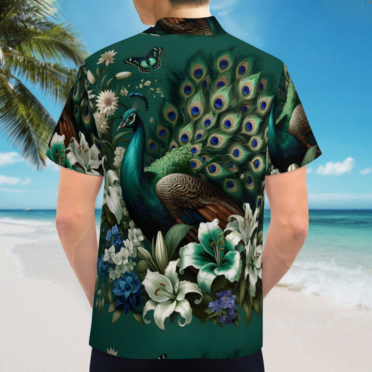 Peacock Pattern Men's Casual Short-Sleeved Shirt