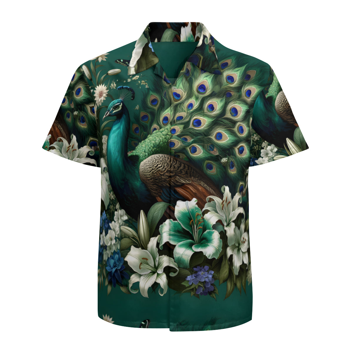 Peacock Pattern Men's Casual Short-Sleeved Shirt