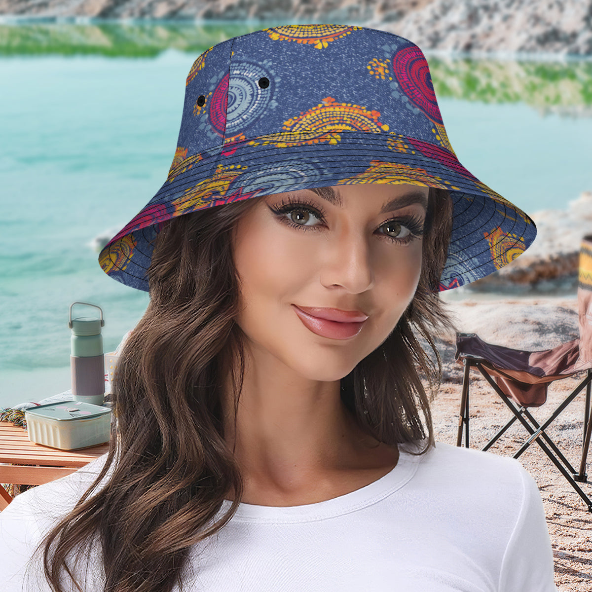 Abstract Blue Pattern Double-Sided Unisex Polyester Bucket Hat