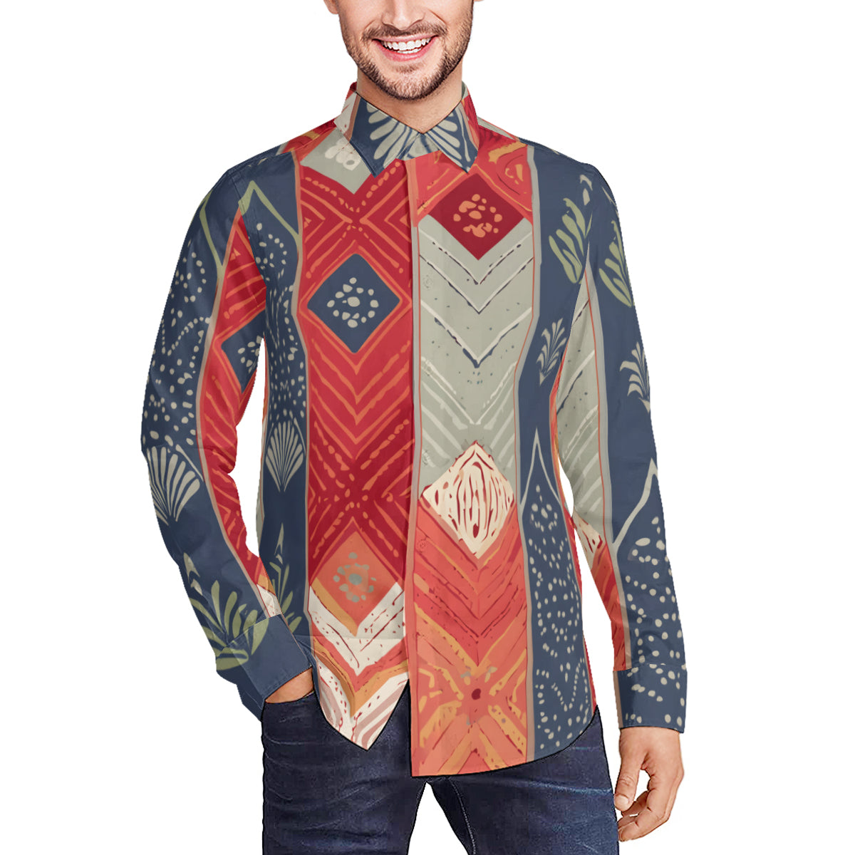 Abstract African Motifs Men's Classic Long-Sleeved Shirt