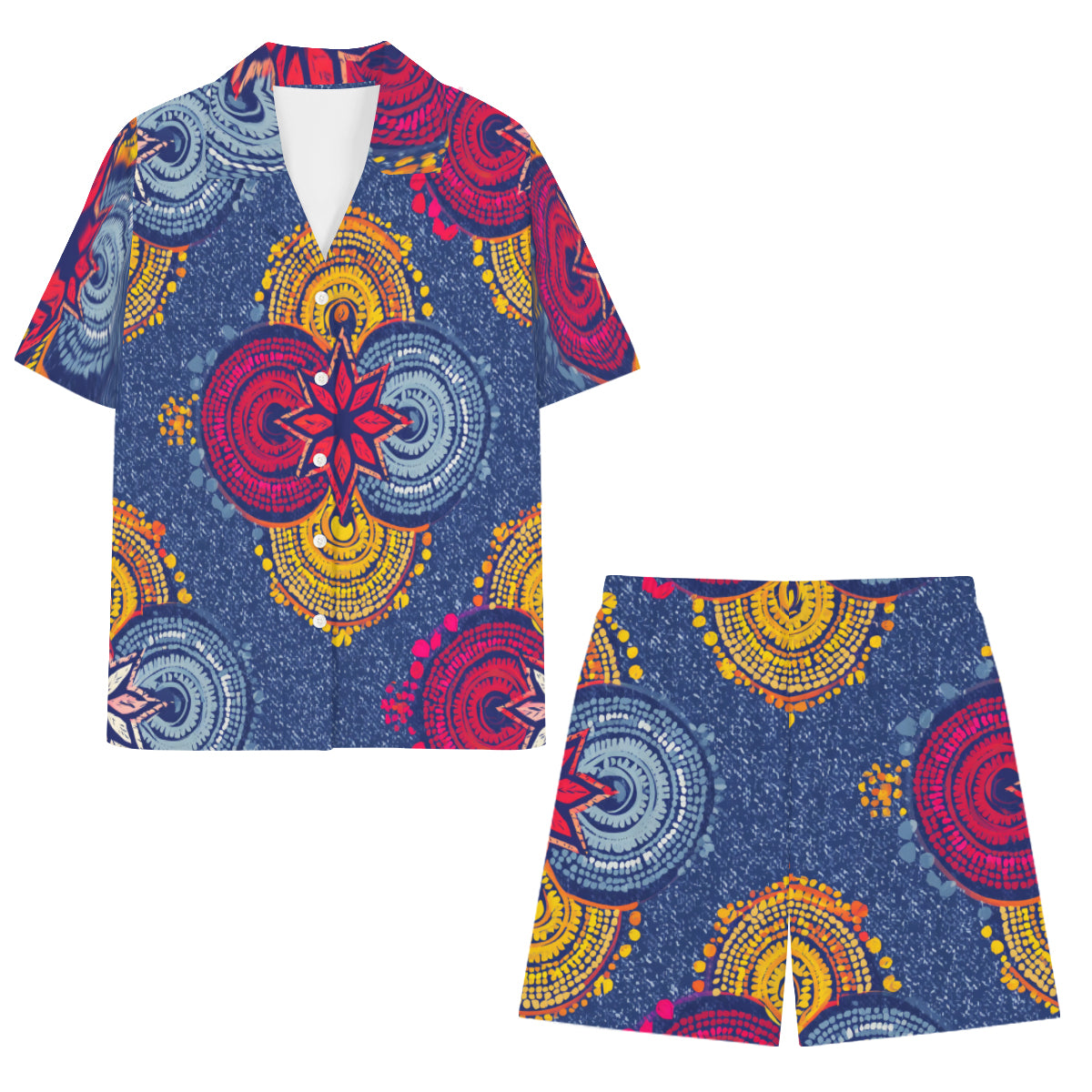 Abstract Blue Pattern Man's Shirt and Short Set