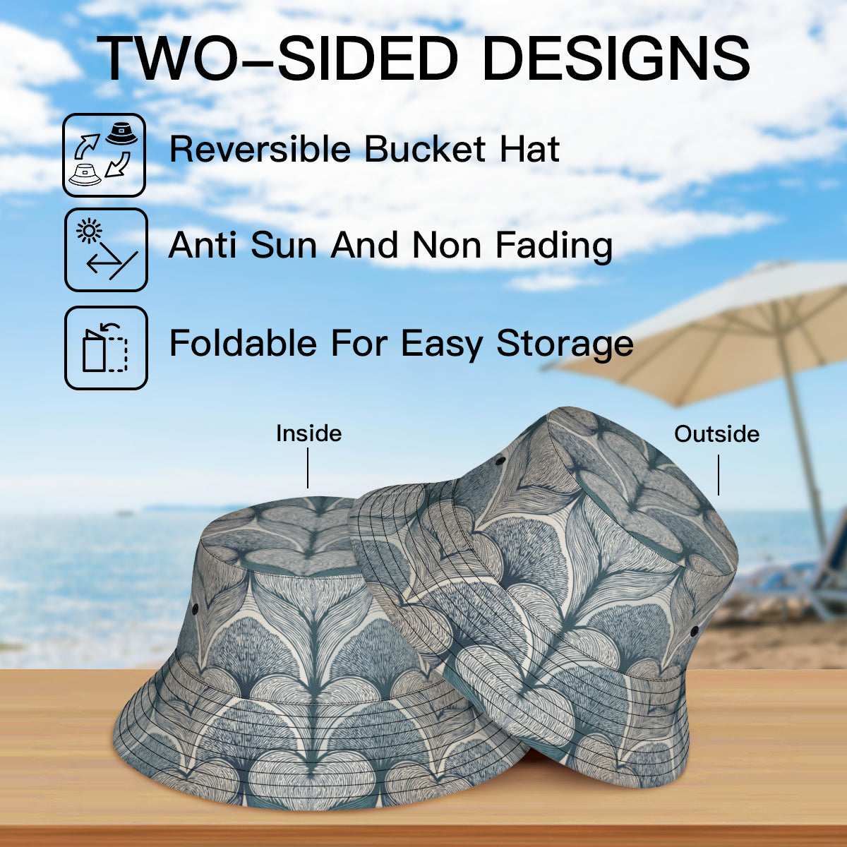 Botanical Patterns Double-Sided Unisex Polyester Bucket Hat