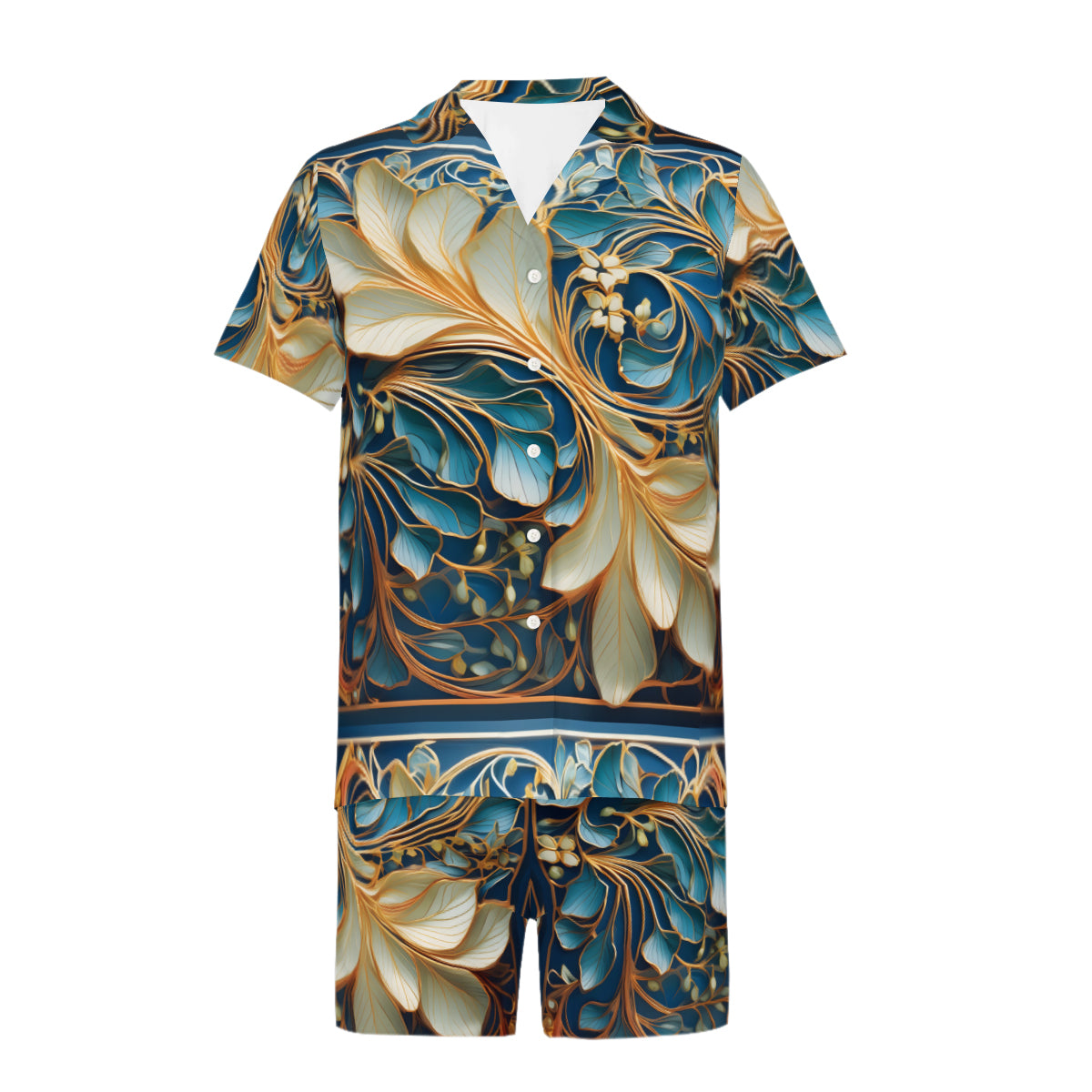 Elegant Floral Pattern Man's Shirt and Short Set