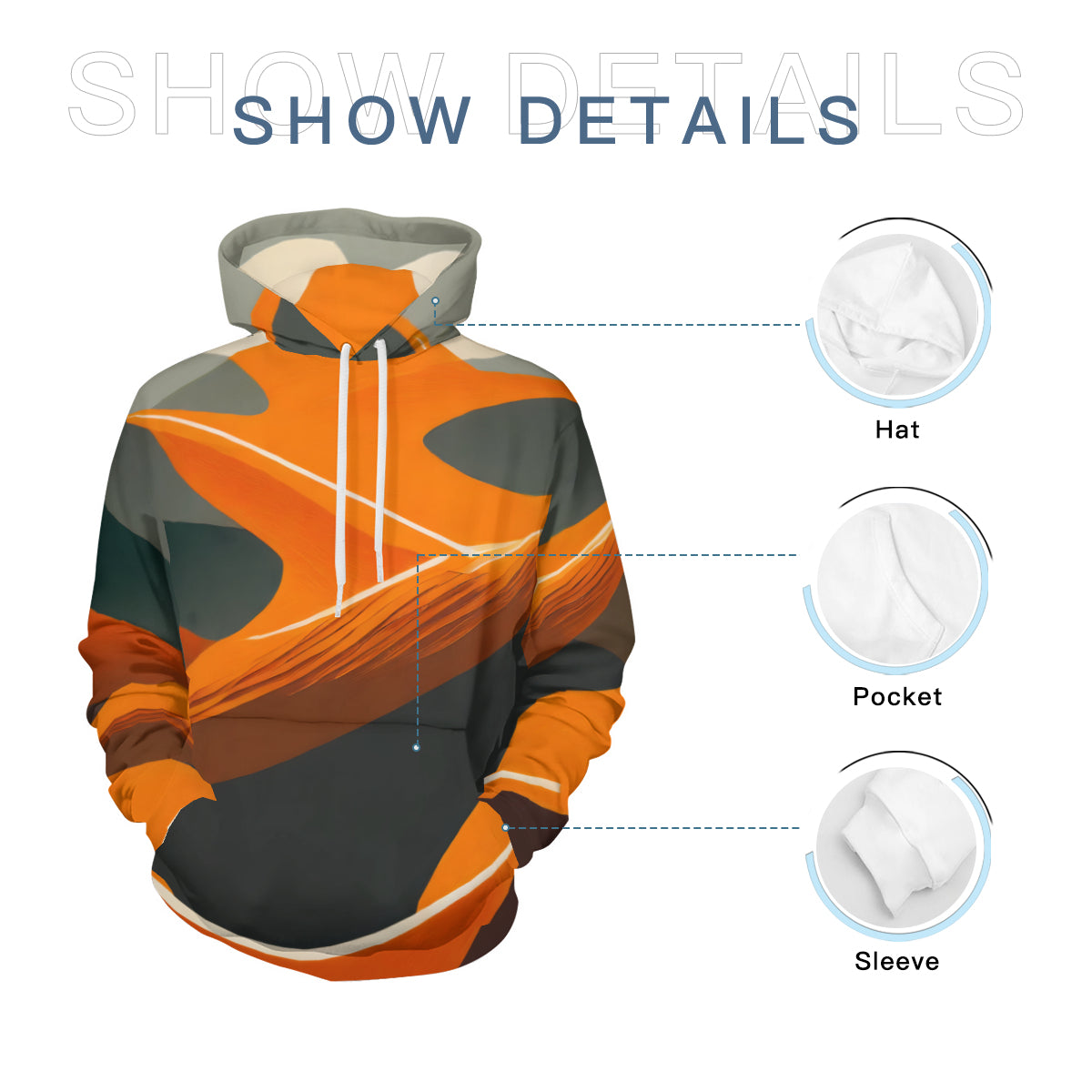 Abstract Orange Men's Adult Hoodie Set (Double-Layer Hood)