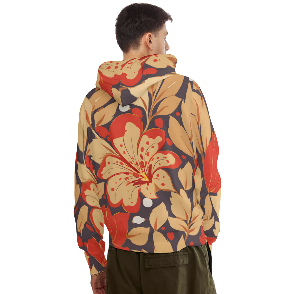 Gold Flowers Men's Adult Hoodie Set (Double-Layer Hood)