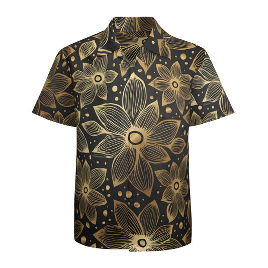 Gold Flowers And Leaves Men's Casual Short-Sleeved Shirt