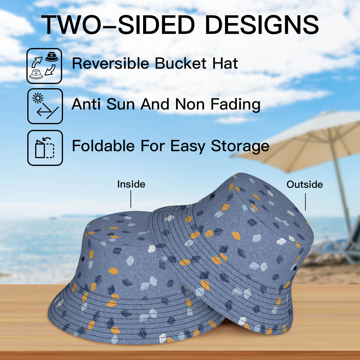 Abstract Denim Pattern Double-Sided Unisex Polyester Bucket Hat