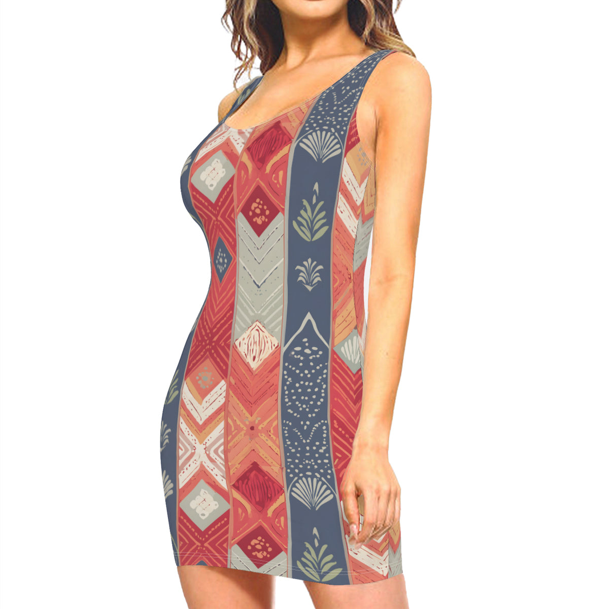 Abstract African Motifs Sleeveless Slim-Fit Tank Top Slip Dress