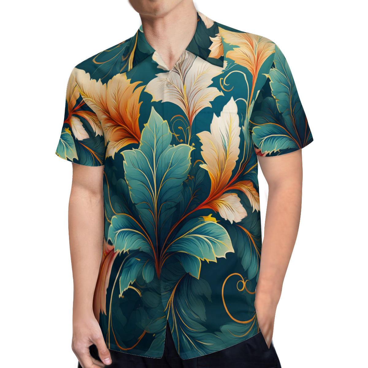 Botanical Pattern Men's Casual Short-Sleeved Shirt