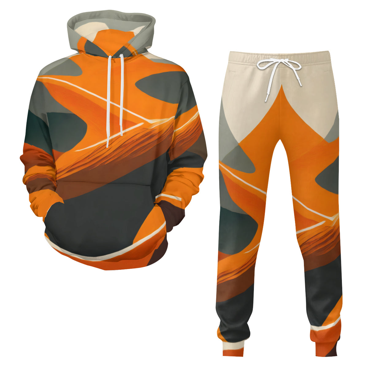 Abstract Orange Men's Adult Hoodie Set (Double-Layer Hood)