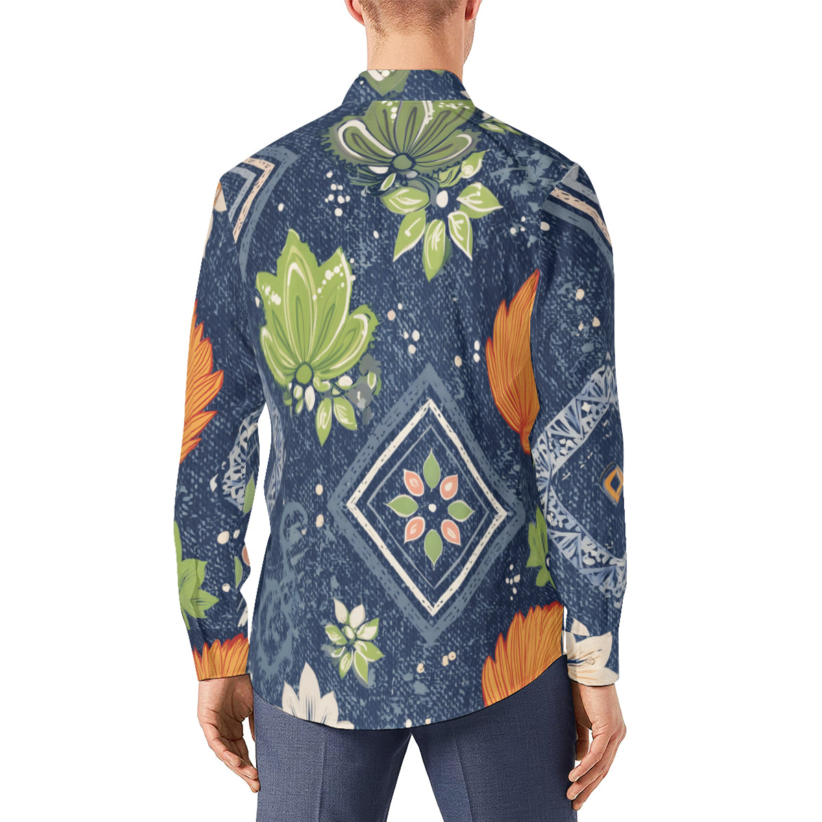 Dark Blue Abstract Men's Classic Long-Sleeved Shirt