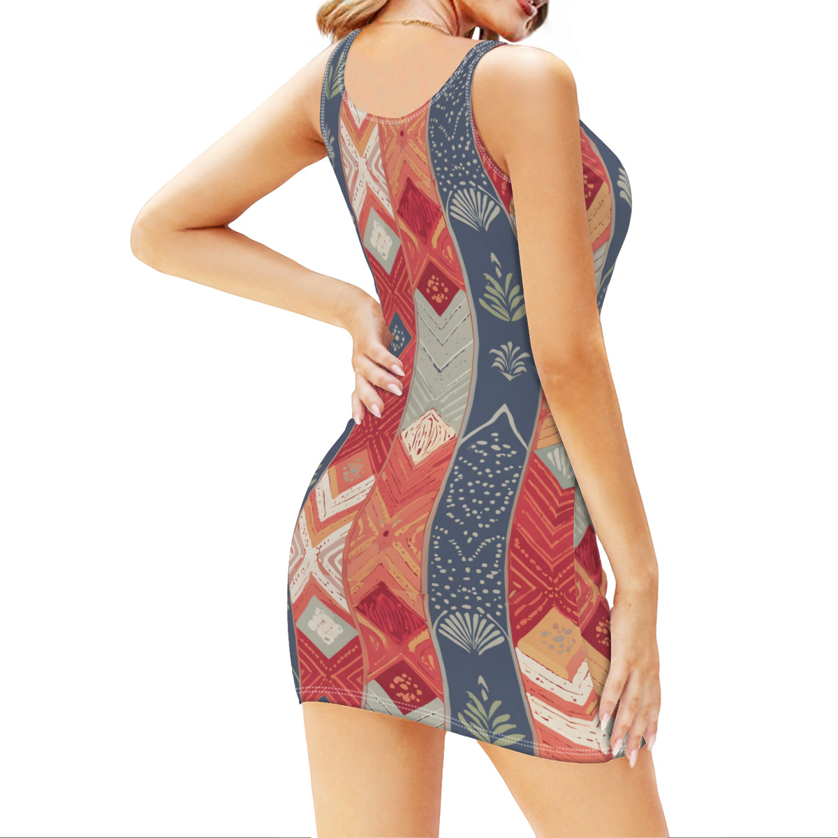 Abstract African Motifs Sleeveless Slim-Fit Tank Top Slip Dress