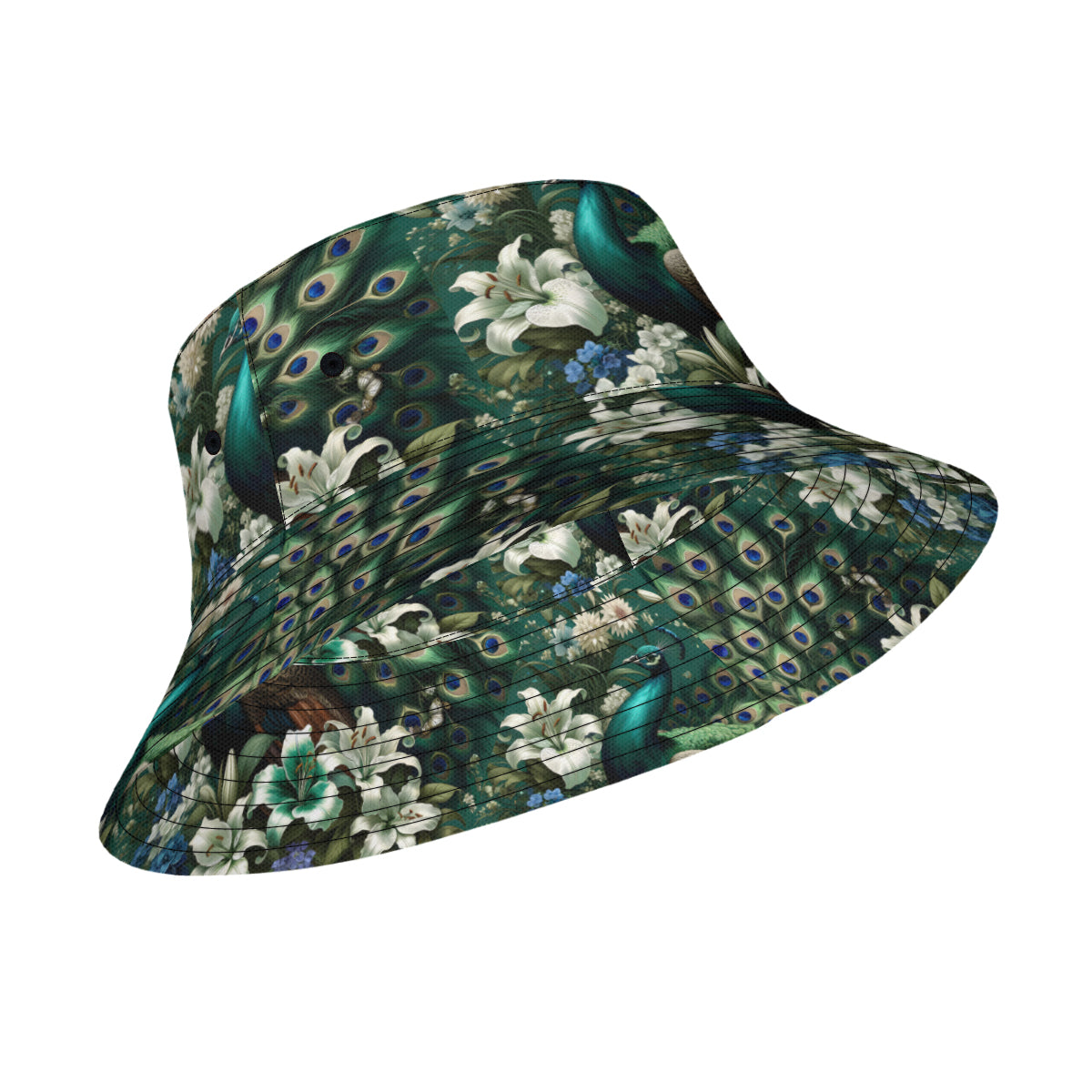 Peacock Pattern  Double-Sided Unisex Polyester Bucket Hat