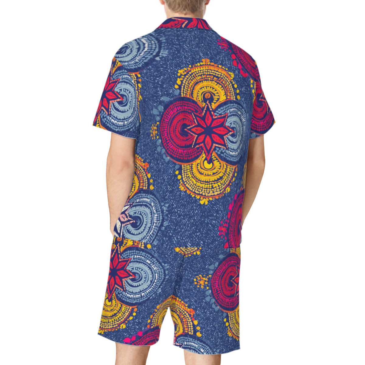 Abstract Blue Pattern Man's Shirt and Short Set