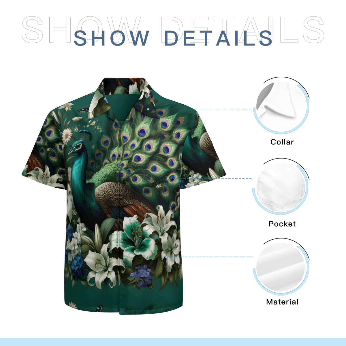 Peacock Pattern Men's Casual Short-Sleeved Shirt