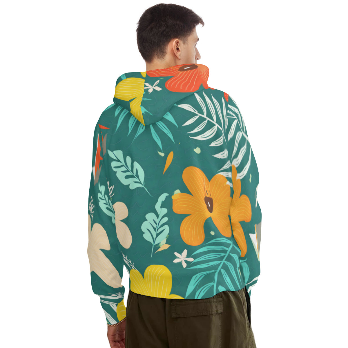 Tropical Floral Pattern Men's Adult Hoodie Set (Double-Layer Hood)