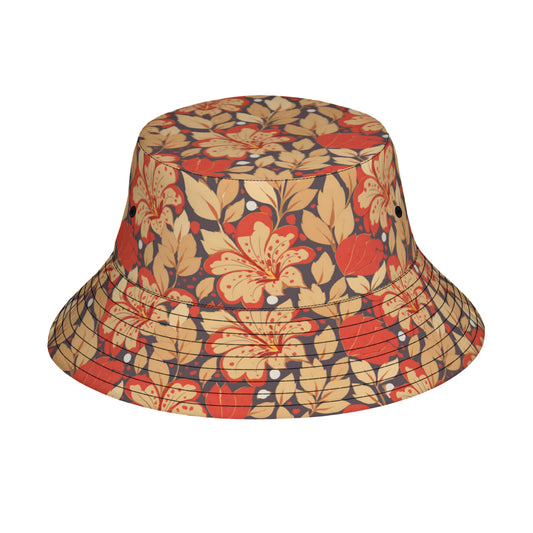 Gold Flowers And Leaves Double-Sided Polyester Bucket Hat